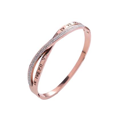 China Fashion CLASSIC Roman Numerically Crossed Bracelet /Bangle Rose Gold with Zircon Stars for wrist decor for sale