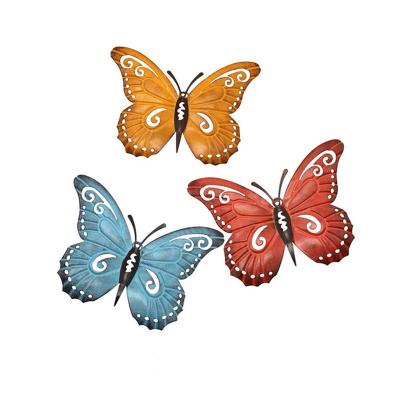 China Europe 3 Piece Metal Wall Art Metal Garden Decor Butterfly For Yard Wall Hanging Sculptures Indoor Outdoor Decoration 3 Colors for sale