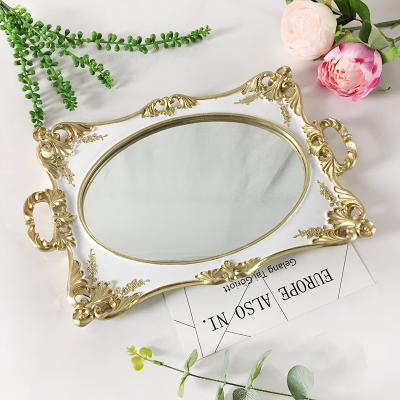 China New Home Decoration Decorative White Pink Purple Rectangle Shape Serving Vanity Tray With Mirror Glass Base for sale