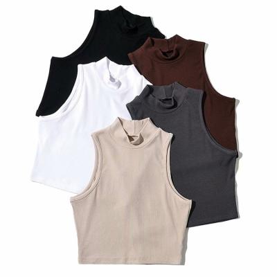 China Women's Black Sleeveless Basic Tank Top Rib Knit Mock Neck Crop Custom Women's Wholesale QUICK DRY for sale