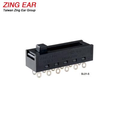 China 2P4T Zingear Manufacturer SL01 110V 220V PCB Defond Slide Contact DP4T Switch for sale