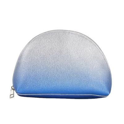 China Blue Scallop Large Capacity Waterproof Cosmetic Travel Fashion Gradient Bag Leather Makeup Bag for sale