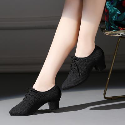 China Women's Flounce Mesh Women's Black Wear-resistant Unique Modern Dance Social Shoes for sale