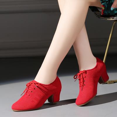 China Breathable Mesh Fabric Mesh Shoes Rubber Heel Women's Social Dance Modern Dance Shoes for sale