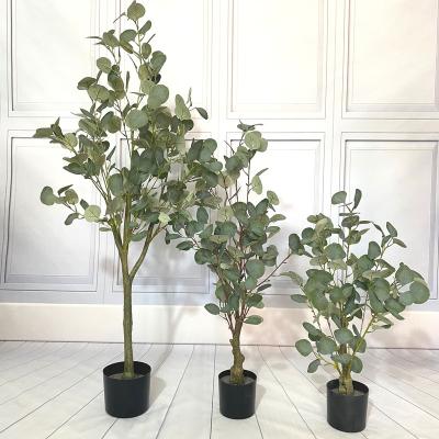 China Factory minimalist high simulation artificial eucalyptus tree plants for wholesale silk plastic rigged trees for decoration for sale