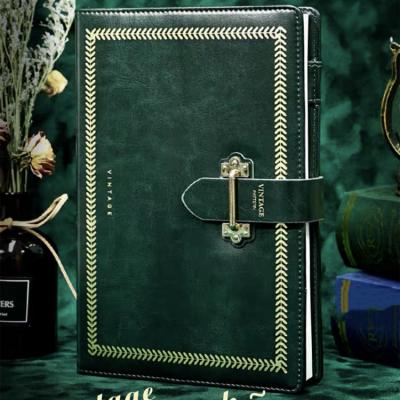 China Easy Writing Books Printing PU Cover Journal Notebook Diary Gold Stamping Binding Logo Removable Lock Leather Notebook for sale