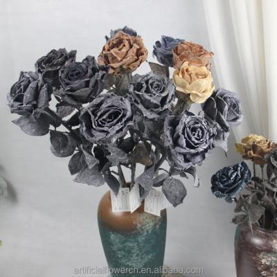 China Living Room Decor Eternal Black Artificial Roses Flowers Silk Fake For Hotel Events DIY Layouts for sale