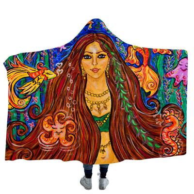 China PORTABLE European and American style printing thickened hooded cape blanket can use sweater cape blanket for sale