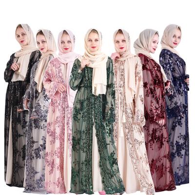 China Anti-wrinkle New Fashion Luxury 7 Color Embroidered Muslim Women's Long Sleeve Two-Piece Middle Eastern Dress for sale