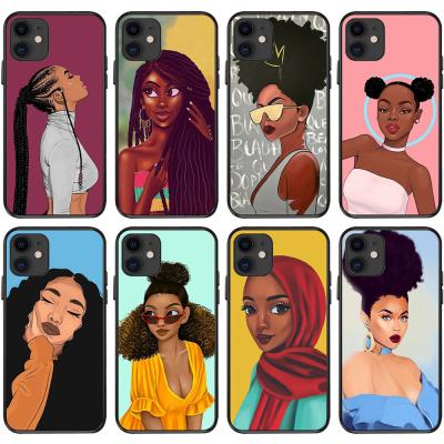 China High Quality Black Phone Case Protective Pretty Girl Melanin Poppin Phone Case For Phone 11 Pro 13 Max for sale