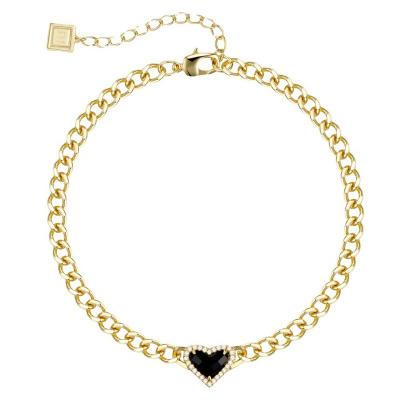 China Jewelry Set Factory Wholesale High Quality Brass Gold Plated Black Zircon Heart Necklace Bracelet & Bangle Earrings Set Real Jewelry For Women for sale