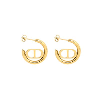 China Vintage letter stainless steel earring brand earrings women gold thin layer jewelry high quality semicircle for sale