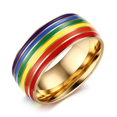 China High Quality Vintage 316L Stainless Steel Ring, Rainbow Colors Stainless Steel Rings Gay Jewelry 2022 for sale