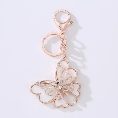 China Alloy With New High Quality Crystal Gold Plated Keychain Butterfly Car Decoration For Women Wholesale for sale