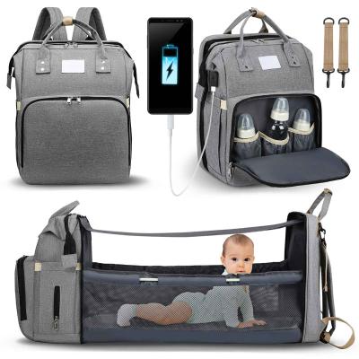 China With USB 2022Baby Diaper Change Bags Waterproof Cloth Portable Shade Pad Folding Crib Travel Bed Baby Diaper Bag Backpack for sale