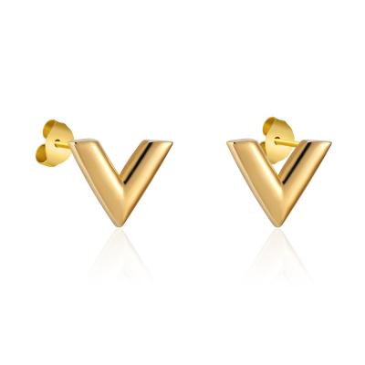 China CLASSIC factory wholesale high quality v shape 18k gold plated titanium earrings women stainless steel stud earring jewelry for sale