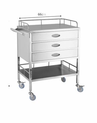 China Modern Medicine Trolley 430 Stainless Steel Trolley Nursing Instrument Trolley With 3 Drawers for sale