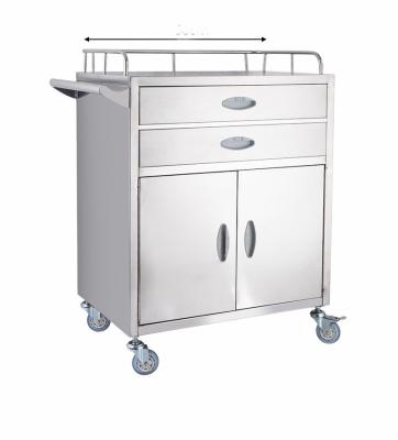 China Modern manufacturers wholesale 430 stainless steel medicine trolley delivery medicine equipment nursing trolley with two doors and drawer for sale