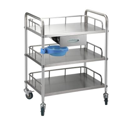 China Modern 430 Stainless Steel Hospital Dressing Trolley Surgical Instrument Trolley Nursing Trolley for sale