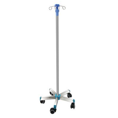 China Traditional Hospital 5 Legs Mobile Stainless Steel Infusion / IV Pole Drip Rack for sale