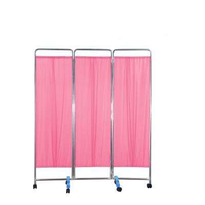 China Modern Pink Stainless Steel Screen 3 Fold /4 Fold Hospital Screen Beauty Salon Care Bed Partition for sale