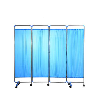 China Industrial Stainless Steel With Plastic Interface 4 Times Hospital Screen Hospital Room Divider Examination Bed Screen for sale