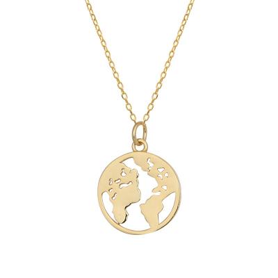 China Vintage Gift 925 Sterling Silver Gold Round Hollow Globe World Map Displacement Pendant Necklaces For Women for sale