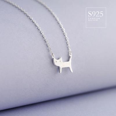 China Cat collar ready to ship! 925 Sterling Silver Simple Silver Cat Necklace 925 Cute Jewelry Female for sale