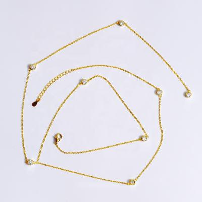 China CLASSIC Porcelain 925 Sterling Silver Y-shaped Zircon 18k Gold Plating Long Necklace Designs For Fashion Girl for sale