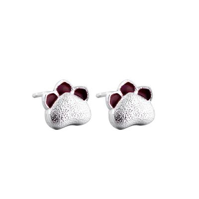 China European Hot Dog Paw Print Stud Earrings Solid 925 Sterling Silver Cat Paw Earrings Hot Selling Cat Paw Earrings 2019 for sale