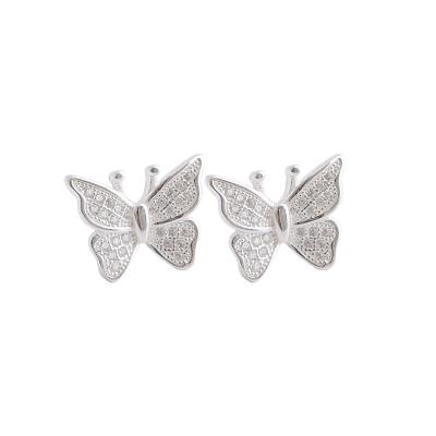 China Stud Earrings For Women Unisex Butterfly Shaped Animal CZ Diamond 925 Sterling Silver Creative Jewelry Stud Earrings for sale