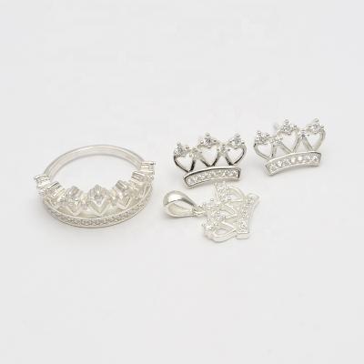 China Simple Romantic 925 Sterling Silver Traditional Wedding Crown Jewelry Set Of Jewelry for sale