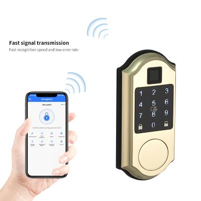 China Anti-Peep Code+Wrong-Try Lockout+Tamper Alarm Tuya Smart TT LOCK Wifi built in Fingerprint Deadbolt Smart Keyless Door Lock with American Standard for sale