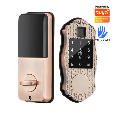 China Anti-Peep Code+Wrong-Try Lockout+Tamper Alarm Tuya APP TTLOCK Smart Deadbolt Keypad Lock without Handle for Interior Entrance Door With Alexa Google Assistant for sale