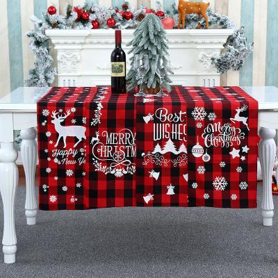 China Christmas Tree Elk Plaid Printed Christmas New Year Party Decorations Tablerunner Christmas Tree Elk Plaid Printed Dinner Christmas Table Runner for sale