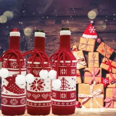 China Creative Knitted Chirstmas Decor Christmas Wine Bottle Cover Set Elk Snowflake Wine Bottle Cover Decor Christmas Party Supplies for sale