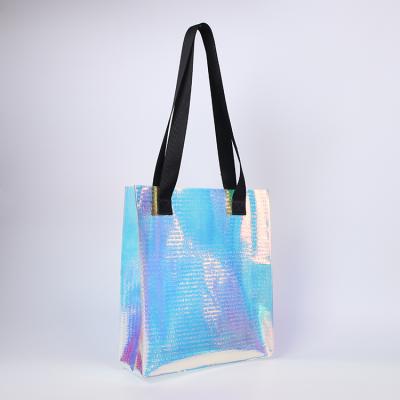 China New Colored Transparent Handled Tote Jelly Bag Hologram Laser Shoulder Clear PVC Bag for sale