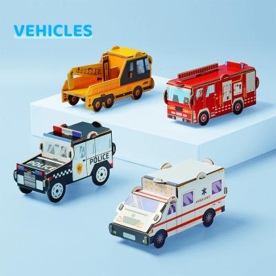 China 4 Assorted Vehicles Preschool Jigsaw Puzzle Eco Friendly 3D Cardboard for sale