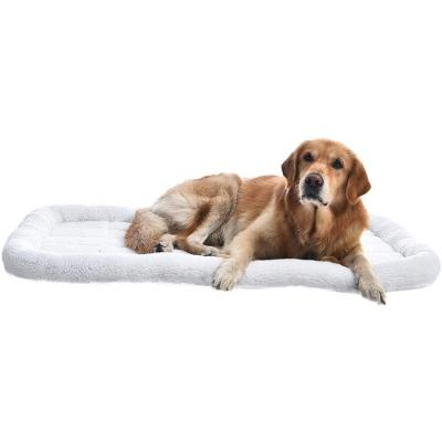 China Warm White Soft Faux Stocked Sherpa Padded Bolster Cat Dog Cage Mat Pet Bed Mattress for sale