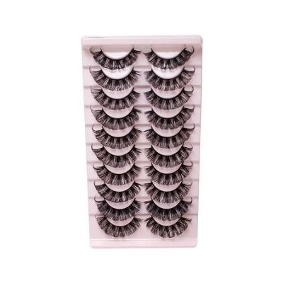 China Super Soft Natrual 10 Pairs Faux Mink Strip Lash Dual Density Curl Volume False Eyelashes Russian Fluffy Strip Lashes for sale