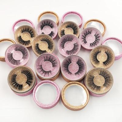 China Wholesale Custom Natural Soft Eyelash Pink Lash Round Box 3d False Eyelashes Synthetic Eye Lashes Short Natural Eyelashes for sale