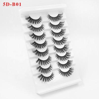 China Wholesale Natural Thick 8 Pairs Lashes Bushy 18MM Lash Bushy 3D Synthetic Fiber Custom Wrapping Silk Eyelashes for sale