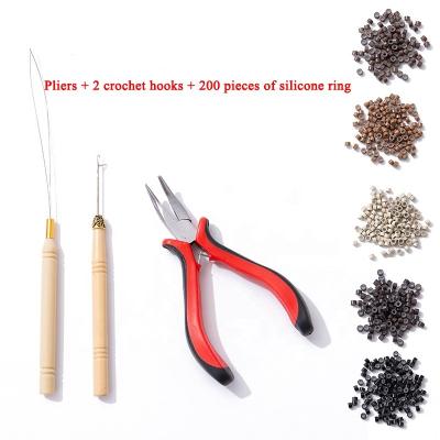 China Microlink Reusable Pulling Silicone Kit Hair Extension Tool With 200pcs Needle Hole Pliers Kits Lined for sale