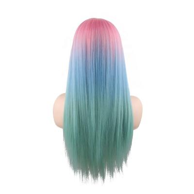 China Straightener Wave Hair Synthetic Wig Full Lace Wig Heat Resistant Fiber Blue Silky Straight Pink For Cosplay Party for sale