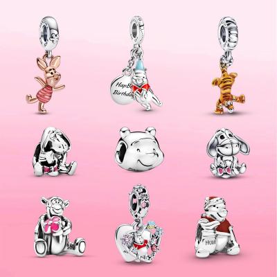 China Verney Cute Pooh Mickey Like 925 Silver Charm Dangle Beads Fit Original Pandora Bracelet Women's Necklace Diy Jewelry for sale