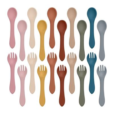 China OEM/ODM BPA Free Silicone Baby Training Silicone Baby Spoon Baby Spoon and Fork Free Eco-Friendly Chew Set for sale