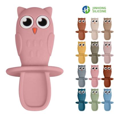 China Cute Home Restaurant Hot Selling Cartoon Cutlery Kids Administer Kids Spoon and Fork Silicone Baby Feeding Spoon Set for sale