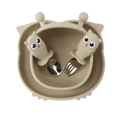 China Hot Sale 2022 Amazon Shopee BPA Free Silicon Baby Feeding Set Feeding Supplies OEM/ODM BPA Free Baby Silicone Food Grade Owl Cartoon Set Feeding Supplies for sale