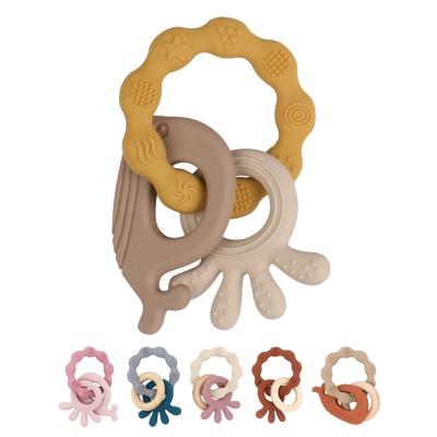 China 100%food grade Silicone Teether A New Design Sensory Teething Toys Soft Bpa Free Food Grade Ring Silicone Baby Wooden Teether for sale