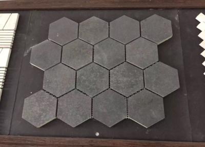 China Honed Finish Hexagon Basalt Floor Tiles Mesh , Marble Mosaic Floor Tile for sale